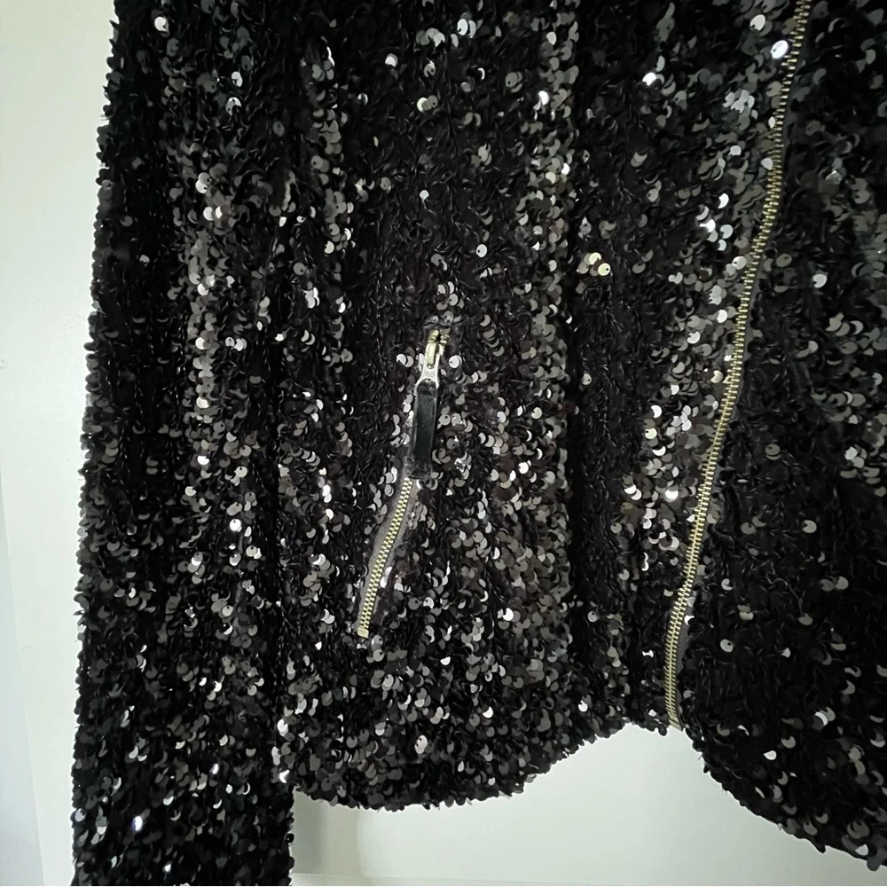 Maeve from Anthropologie Black Sequin Cropped Moto Jacket - Picture 5 of 12